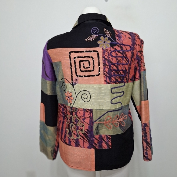 Alex Kim Multicolor Embroidered Floral Patchwork Bohemian Art to Wear Jacket- M - Picture 9 of 13